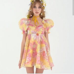 Selkie Yellow Pink Floral Mini Dress